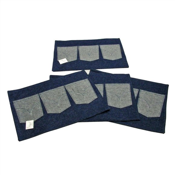 NWT Blue Denim Cotton Place Mats Placemats Set of 4 - Picture 1 of 2